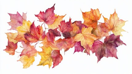 Fototapeta premium A vibrant arrangement of colorful autumn leaves in shades of red, orange, and yellow, showcasing the beauty of fall foliage.