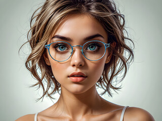 Fototapeta premium Portrait of a woman wearing glasses smiling confidently in a studio setting