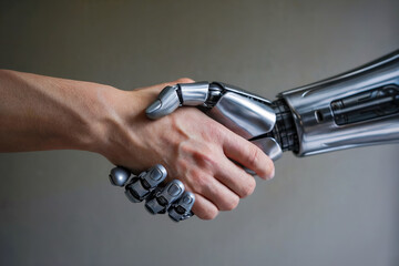  Mano de un humano y de un robot entrelazadas. Generado con IA