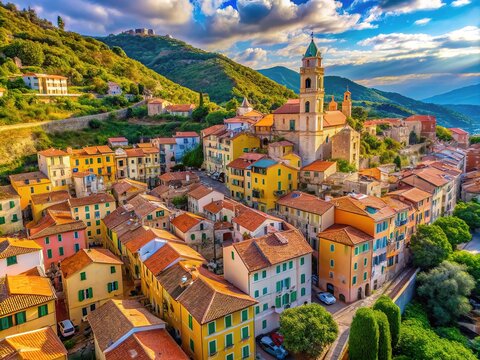Ligurian, Italy:  Finalborgo's captivating old town, seen from above.