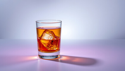 Glass of Whiskey and Ice isolated with white highlights, png