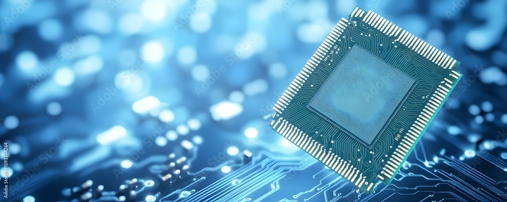 Poster advanced technology showcase - intricate blank cpu chip with subtle lighting and contemporary design