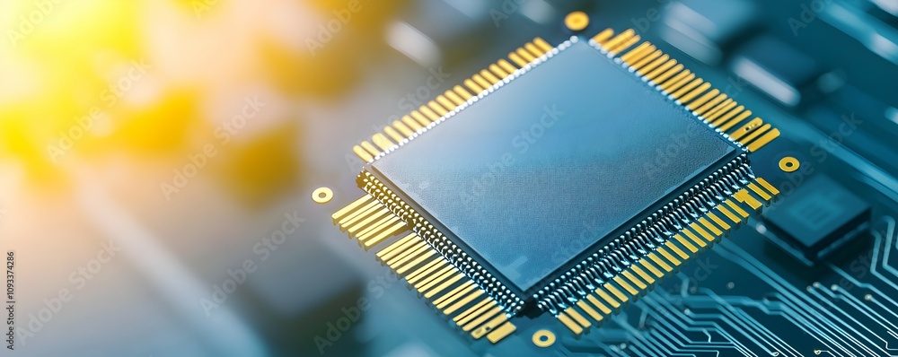 Poster futuristic blank cpu chip in ethereal light - intricate surface details highlighting advanced techno