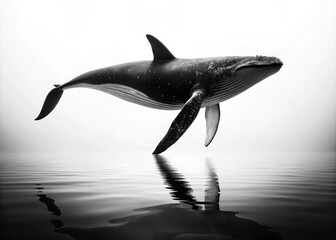 Obraz premium Elegant Silhouette of a Whale Swimming on a White Background in a Minimalist Vector Illustration Style Capturing the Beauty of Marine Life