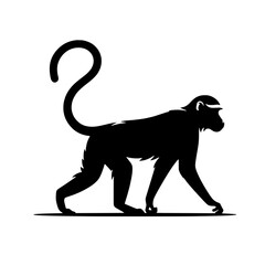 Monkey vector illustration isolated with curled tail in bold silhouette ideal for wildlife-inspired branding and educational materials
