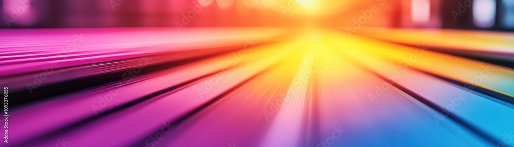 Poster a vibrant, colorful abstract image featuring gradient lines radiating light, creating a sense of dep