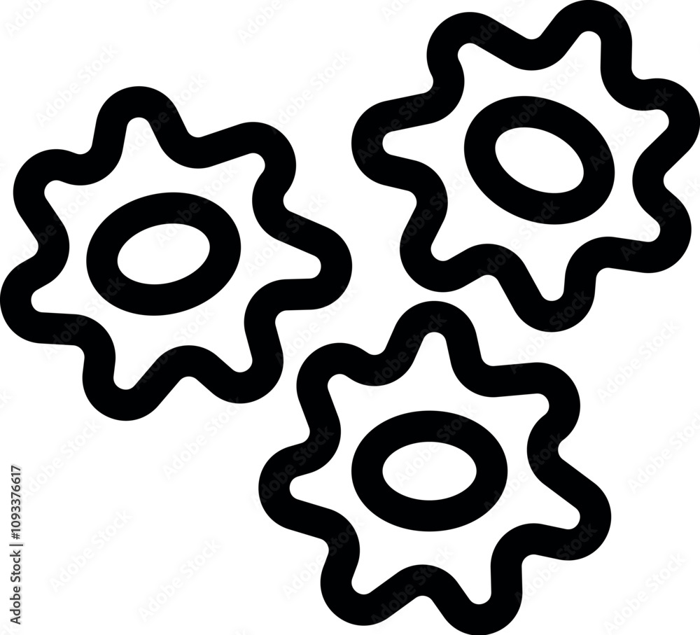 Poster three black cogwheels interlock and rotate, representing a complex mechanism working smoothly, symbo