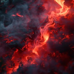 Fototapeta premium Fiery Red Flames and Smoke in a Mystical Atmosphere - made with Generative AI