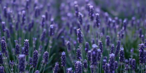 Fototapeta premium Centered spotlight on a field of purple lavender, flower, bouquet, organic