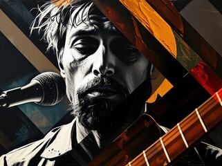 This cubist portrait of a musician uses angular forms and overlapping planes to capture the essence of creativity and passion