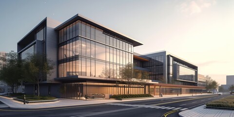 Obraz premium Modern office building concept 3d rendering, Generative AI