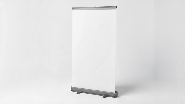 Blank white roll-up banner on clean minimalistic background