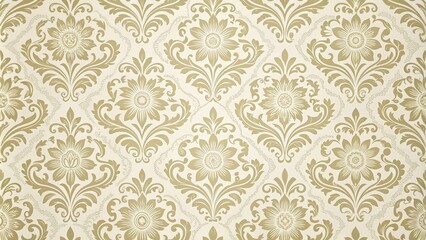 Damask seamless wallpaper background, sophisticated atmosphere, luxurious fabric texture, ornate decorations