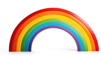 rainbow is an optical phenomenon caused by refraction, internal reflection and dispersion of light in water droplets  in the sky that forms a multi colored circular arc.  Isolated on white background