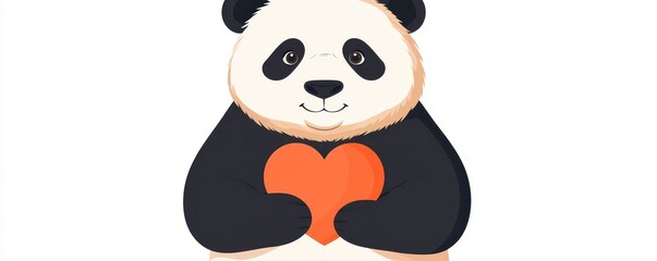 Naklejka premium Cute panda illustration holding heart animal art digital artwork vibrant playful concept