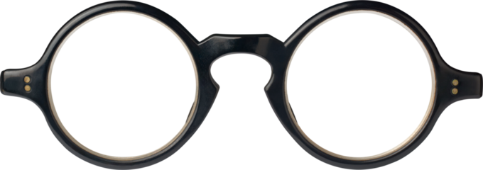 pair of black eyeglasses isolated white background, classic round frame eyewear design