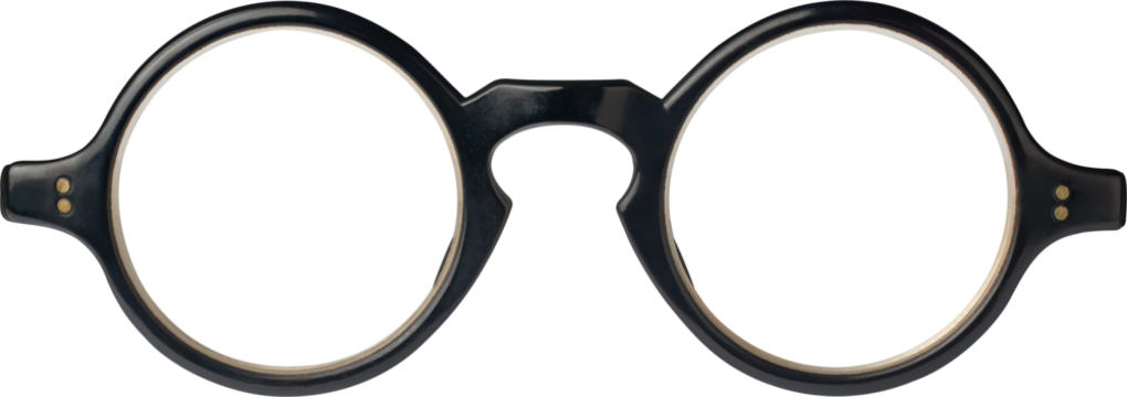 pair of black eyeglasses isolated white background, classic round frame eyewear design