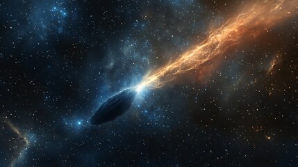 Fototapeta premium Celestial Beauty: Comet with Glowing Tail Soaring Through Starry Space