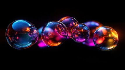 Vibrant Illuminated Spheres Float In Dark Space