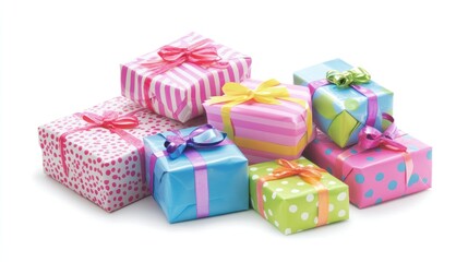 Colorful Wrapped Gifts With Bows Await Unwrapping