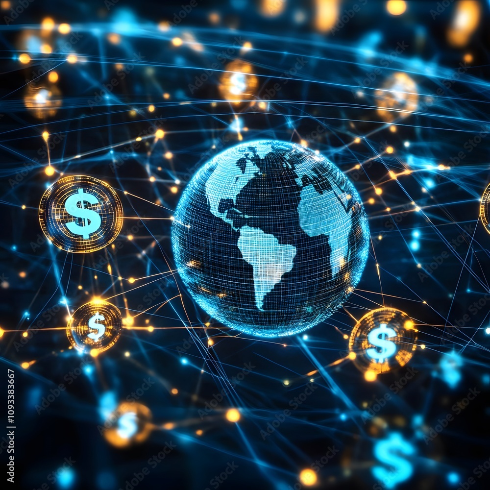 Poster global financial network: a mesmerizing digital visualization of currency flow across the interconne