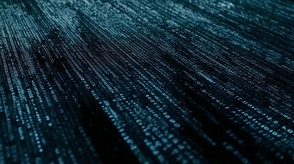 Digital Rain: Abstract code cascading, a mesmerizing teal flow against a dark backdrop.  Cyberpunk aesthetics.