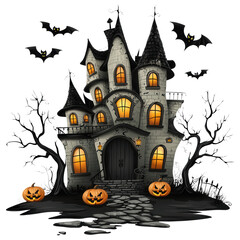 Creepy haunted house isolated on transparent background, png cut out