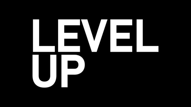 Level Up Kinetic Warp Text Animation on black background. 4K footage motion video