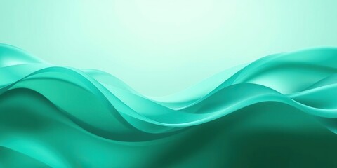 Fototapeta premium Light green and turquoise abstract waves flow across the screen with an elegant, soft focus effect and a silky texture, creating a peaceful atmosphere, gentle curves, serene ambiance, organic shape