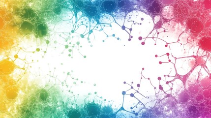 Obraz premium Abstract Rainbow Color Background with Neural Network Concept and White Space for Text