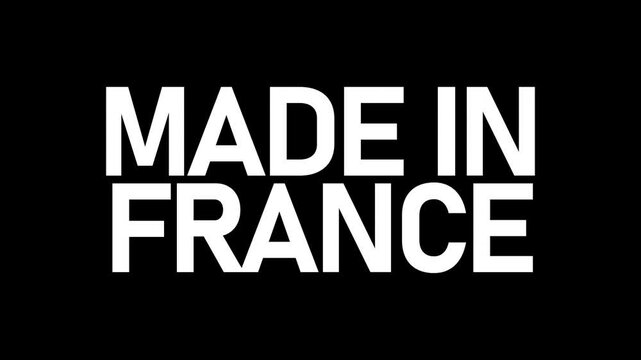 Made in France Kinetic Warp Text Animation on black background. 4K footage motion video