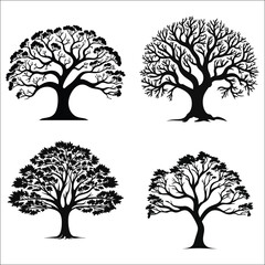 Black Tree Silhouette Bundle Set, Tree With Leaf Silhouette