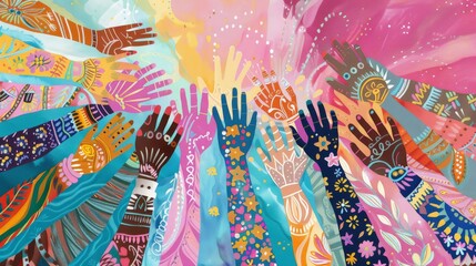A spectrum of hands reaching out, diverse in skin tone and background