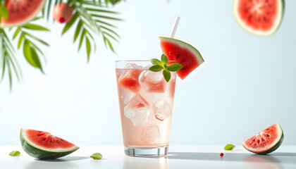 Refreshing summer drink with watermelon isolated with white highlights, png