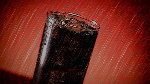 Hand Drawn Sketched Cola Soda Splashing in Ice