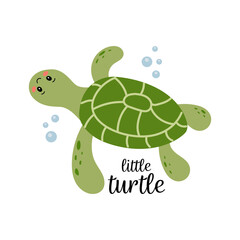 Cute illustration of turtle and letering. Baby illustrations with phrases for poster, greeting card, banner and flyer. 