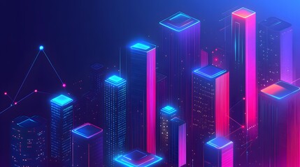 Fototapeta premium neon lights in shape of technology city