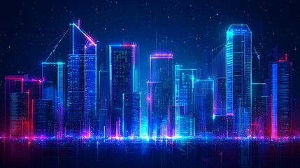 Fototapeta premium neon lights in shape of technology city