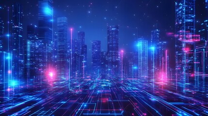 neon lights in shape of technology city