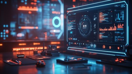 Fototapeta premium Futuristic Office Workspace