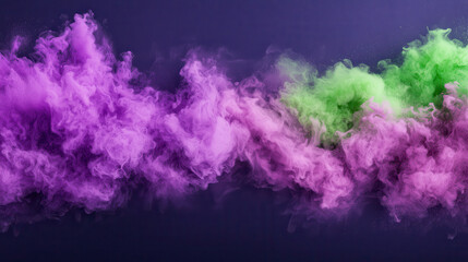Vibrant purple and green smoke swirling dynamically on dark background
