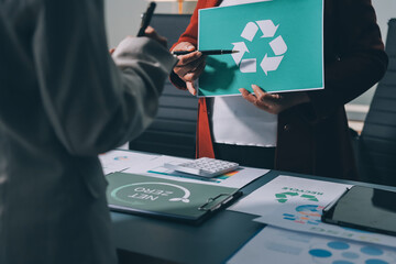 Carbon offset price report CO2 emission. Future growth Net zero waste in ESG ethical SME office...