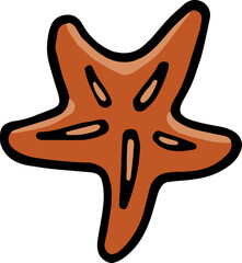 Orange Starfish Line Art Illustration Isolated