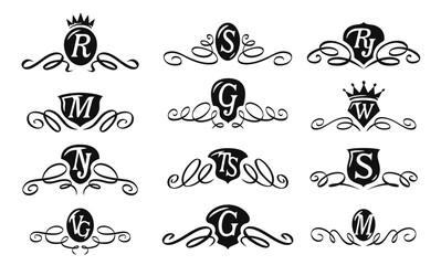 Company brand set of symbols emblem. Royal, premium, vip, elite badge logo