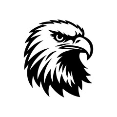 Black and white vector illustration of an eagle’s head.