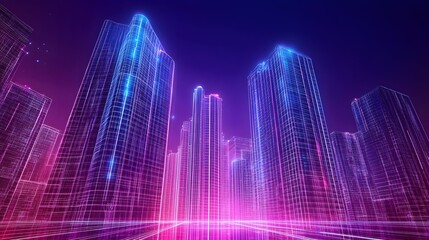 neon lights in shape of technology city