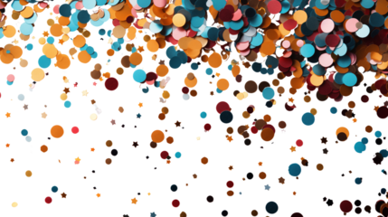 Bright and colorful confetti for any festive event, creating an exciting vibe, isolated on transparent background.