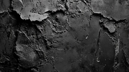 Obraz premium Dark gray textured cement backdrop featuring intricate cracks and layers, ideal for enhancing product presentations with a moody aesthetic.