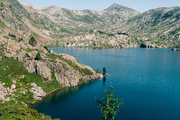 the mountains and lakes in the Pyrenees of Aragon, the Ibon de Acherito, Spain.