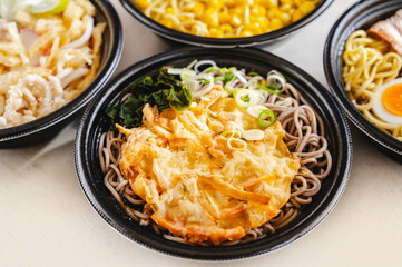 レンジで作るかきあげ蕎麦